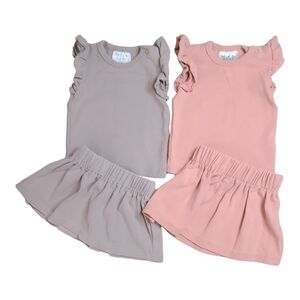 2 Sets Mebie Baby Ruffle Tee & Skirt Seperates 3-6M